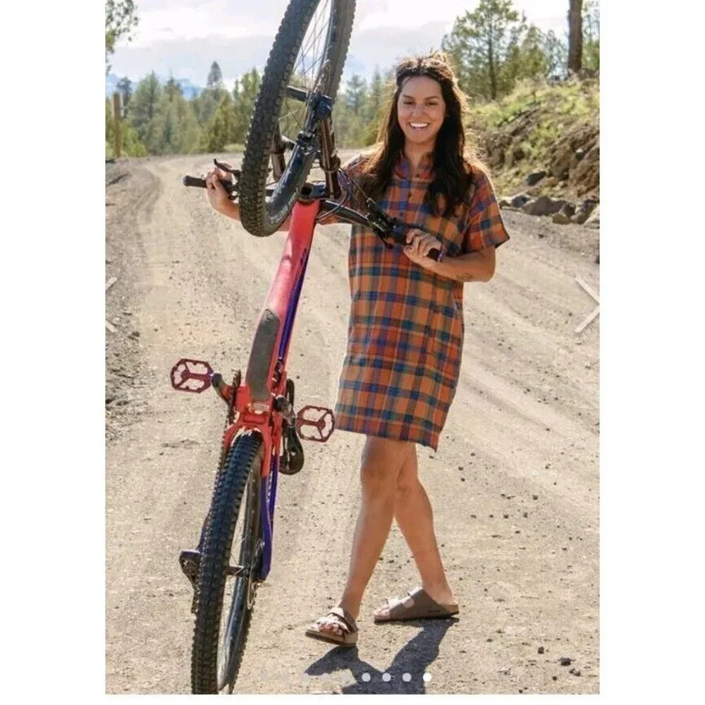 Toad & Co S Shirt Dress Multicolor Plaid Plaiditude Flannel Shor Sleeve Button